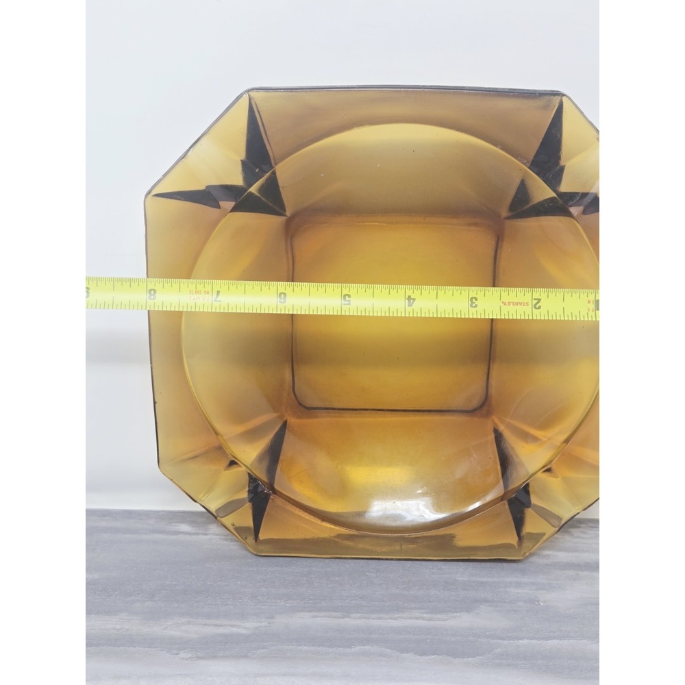 Vintage 8" Amber Glass Octagon Ashtray Arrows - Great Condition! - Picture 3 of 10